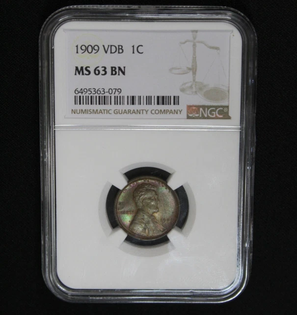 1909 Toned VDB Lincoln Cent NGC Graded Coin MS63 BN Color Toner Wheat Penny