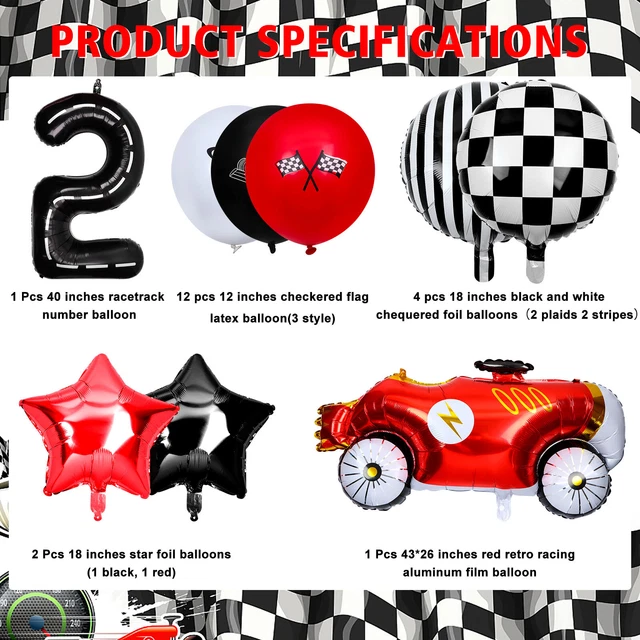 20 Pieces Two Fast Birthday Decorations 40 Inch Racetrack Number Black Ballo$4