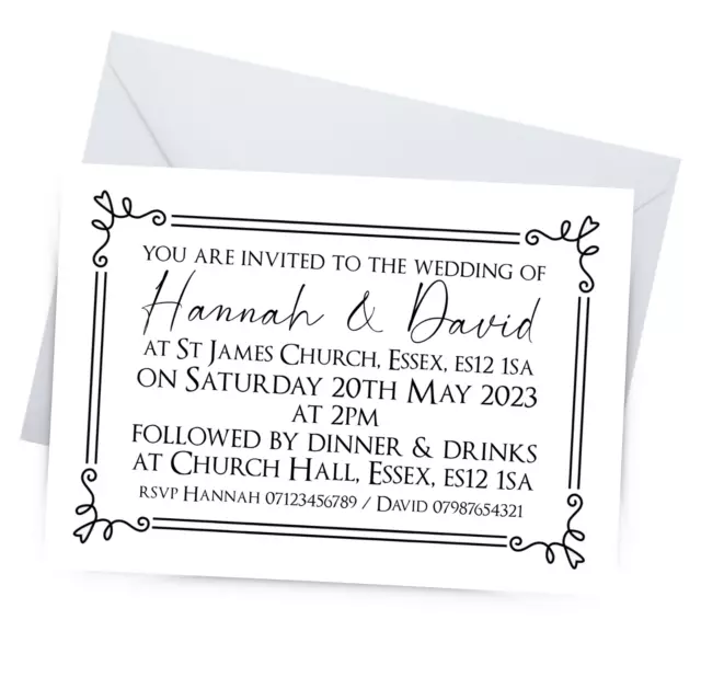 wedding invitations invites day evening reception rsvp with envelopes wreath