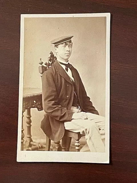 Antique CDV Photo Young Man w/ Sailor Hat ~August Stecher Germany 1873