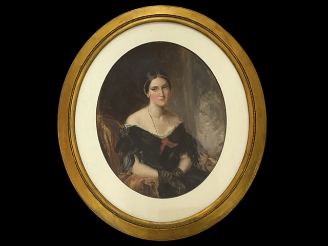 ANTIQUE VICTORIAN OVAL Framed Oil On Cavas Portrait Painting Of Young ...