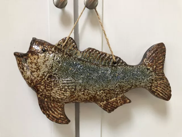 ceramic hanging FISH Trout Rustic Salt Glaze 3D Lake Lodge Cabin Fishing