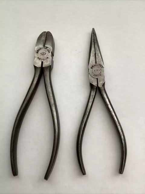 2 VINTAGE Kraeuter Diagonal Tools, 4600 Wire Cutter, Needle Nose 1661 PLIERS USA