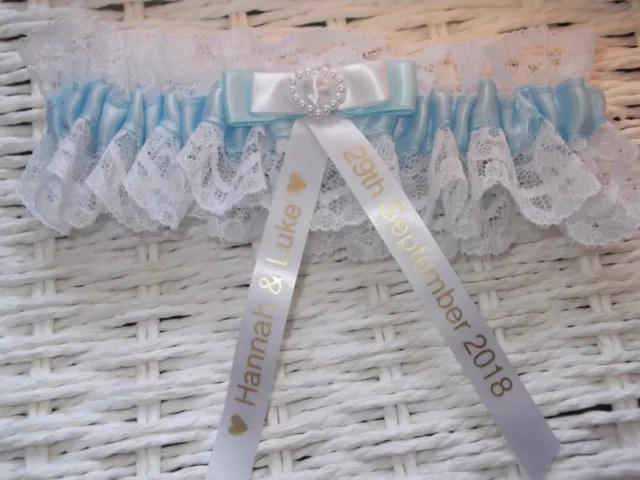 PERSONALISED Wedding Bridal Garter Something Blue Bride Gift