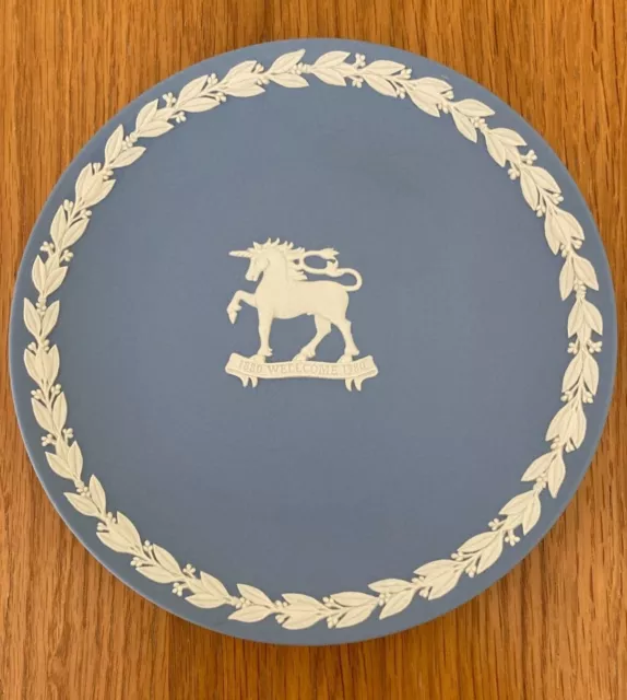 Wedgewood Blue Plate - Celebrating 1880-1980 Wellcome Centenary - Unicorn Logo