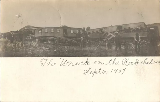 SHELL ROCK, IA, TRAIN WRECK real photo postcard rppc c1910 IOWA ROCK ISLAND LINE