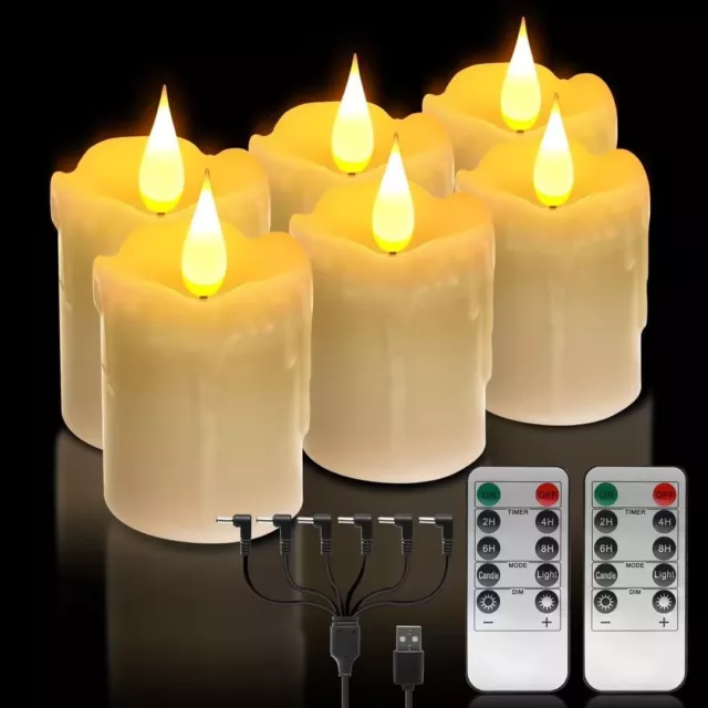 6 PACK | Battery LED Real Wax Flameless Flickering Pillar Indoor Candles Set