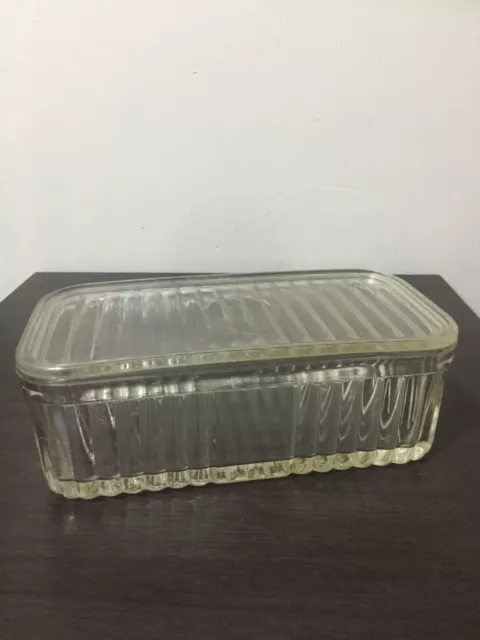 vintage depression glass ribbed cheese butter dish with lid rectangular oblong