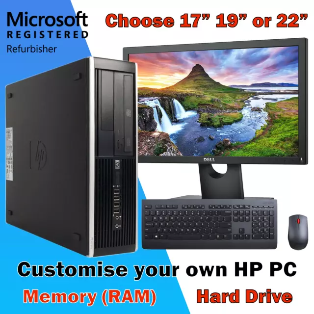 FULL HP DUAL CORE Intel i3 Desktop Tower Computer PC + Monitor + Windows 10