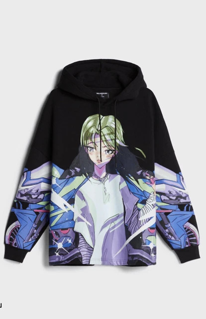 BILLIE EILISH X Bershka Black oversized anime Hoodie Size XS S