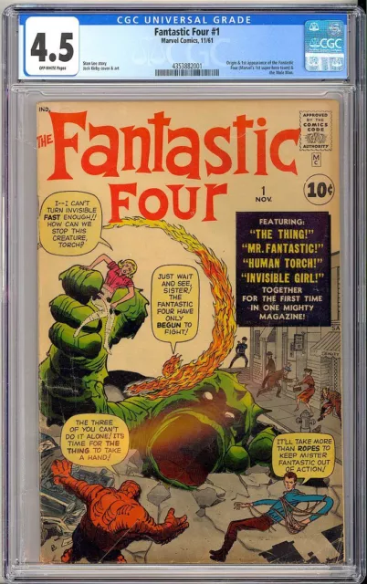 Fantastic Four #1 Origin & 1st App. Silver Age Kirby Marvel Comic 1961 CGC 4.5