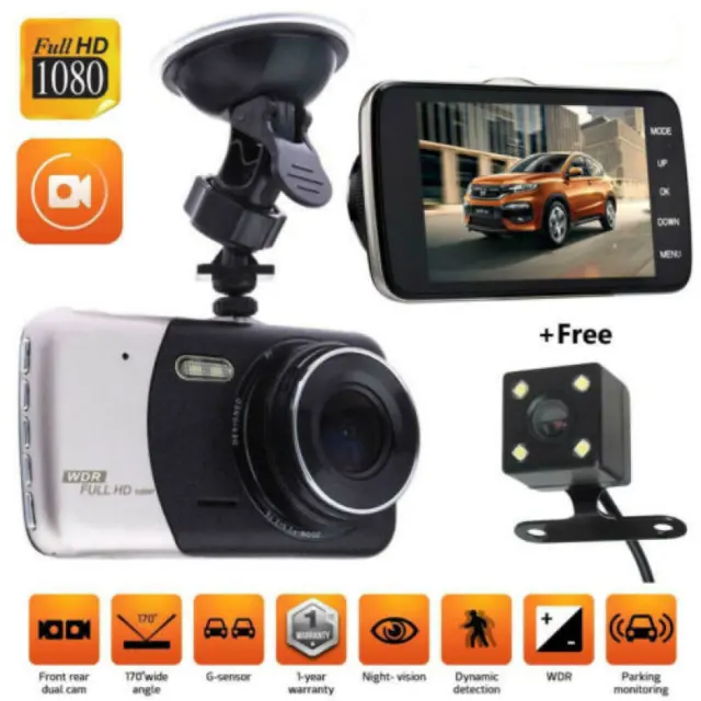Dual Lens Car Dash Cam Recorder G Sensor Dvr Front and Rear Camera Video 1080P