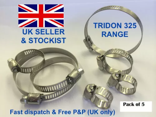 PK OF 5 TRIDON HOSE CLIPS 325 S/S 8mm BAND PLATED CARBON SCREW **CHOOSE SIZE**