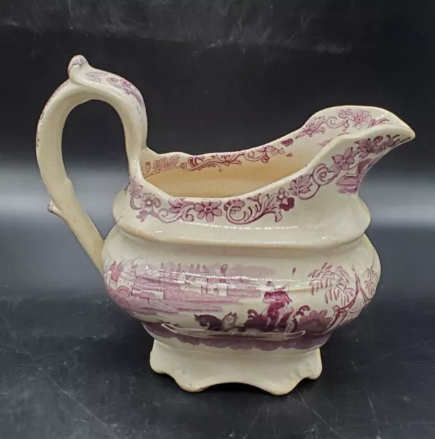 Antique Ironstone Purple Transferware Miniature Pitcher Creamer 4"x 6" England