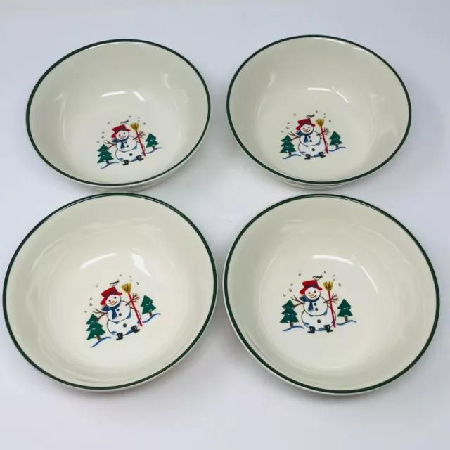 Pfaltzgraff SNOW VILLAGE 6 1/4" Soup Cereal Bowls Set of 4 Lot Snowman