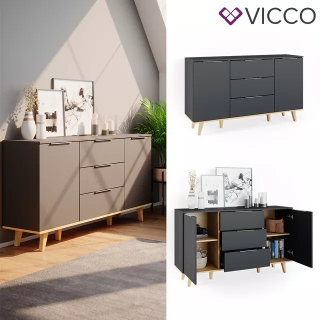 commode buffet bas, bahut, meuble, tiroir, Nautica anthracite chêne Vicco