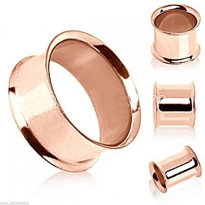 PAIR-Rose Gold Plate Double Flare Ear Tunnels 10mm/00 Gauge Body Jewelry