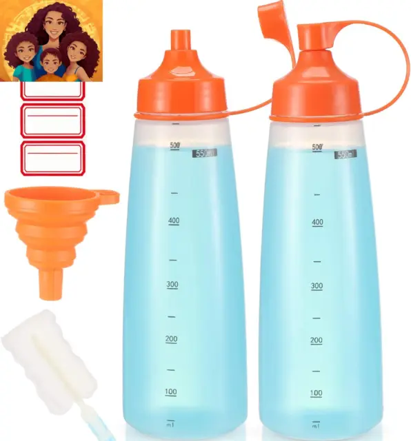 Condiment Squeeze Bottle Wide Mouth, 2 Pack 550Ml Empty Reusable Squeeze