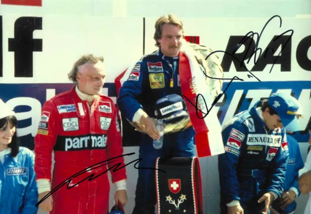 Niki Lauda, Keke Rosberg & Alain Prost Autogramme signed 20x30 cm Bild