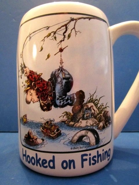 Gary Patterson "Hooked On Fishing" Mug Beer Stein. Ceramic Funny Man Cave