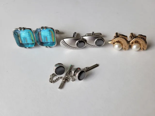 RARE VINTAGE SWANK LOT of 4 Pairs Cufflinks MOD Silver Gold Tone Fish Pearl