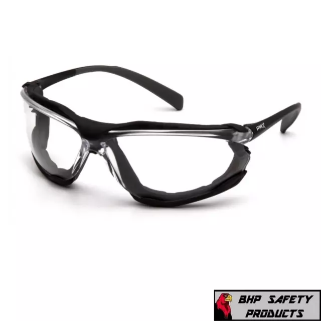 Pyramex Proximity Safety Glasses Foam Padded Black Frame Clear Anti-Fog Lens
