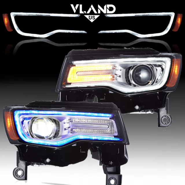 Chrome FULL LED Headlights For Jeep Grand Cherokee 2014-2022 W/Start up DRL Pair