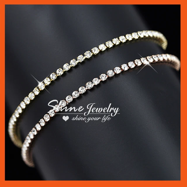 9K Gold GF LAB DIAMOND TENNIS ETERNITY ROW BAND SOLID WOMEN GIRL BANGLE BRACELET