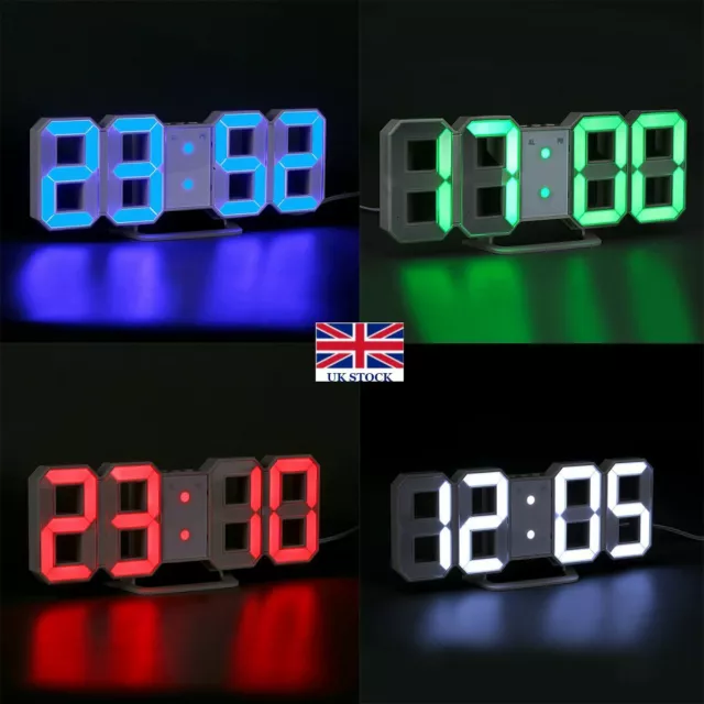 Digital Clock USB LED Table Wall Large 3D Display Alarm Clock Brightness Dimmer