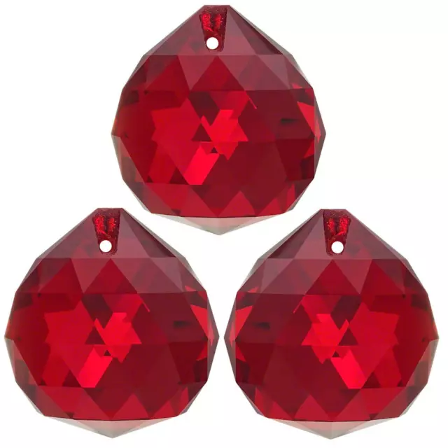 3x Boule de Cristal Ø30mm Rubis ~ Rouge K9 ~ Lustre Candelaber Capteur des