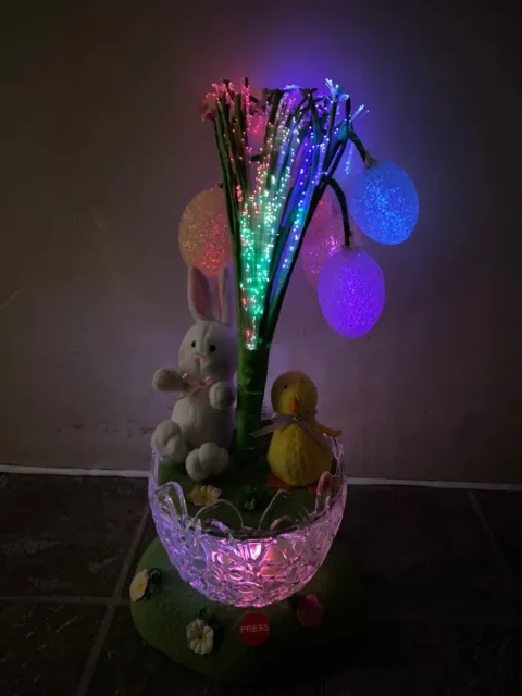 Rare Musical Easter Egg Bunny & Chick Fiber Optic Color Changing Light Pink Blue