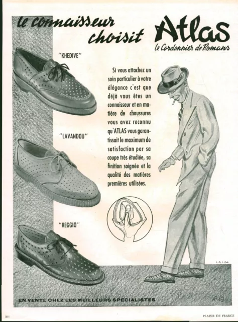 Publicité Ancienne Atlas Chaussures 1950 issue de magazine