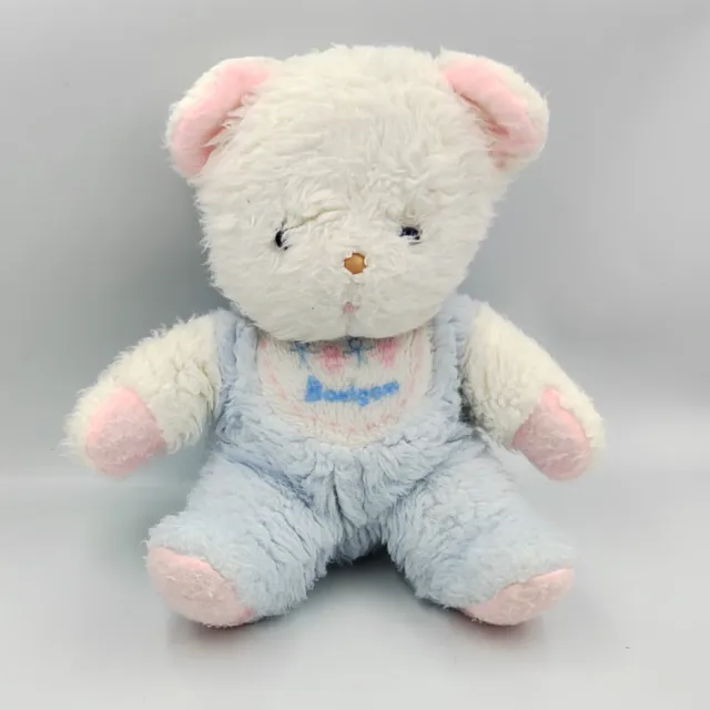 Doudou Peluche ours bleu blanc rose BOULGOM 35 cm  - 33102