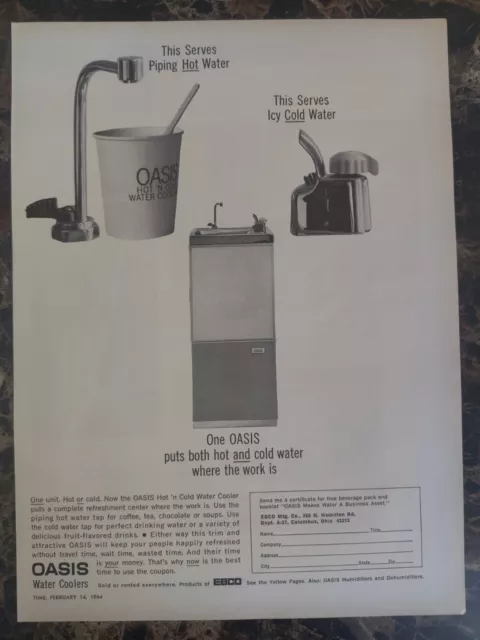 Oasis Water Coolers Hot Cold Ebco Columbus Ohio 1964 Vintage Print Ad