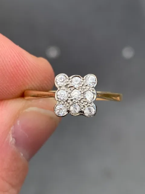18ct gold & platinum white sapphire nine stone cluster ring, 1920's art deco