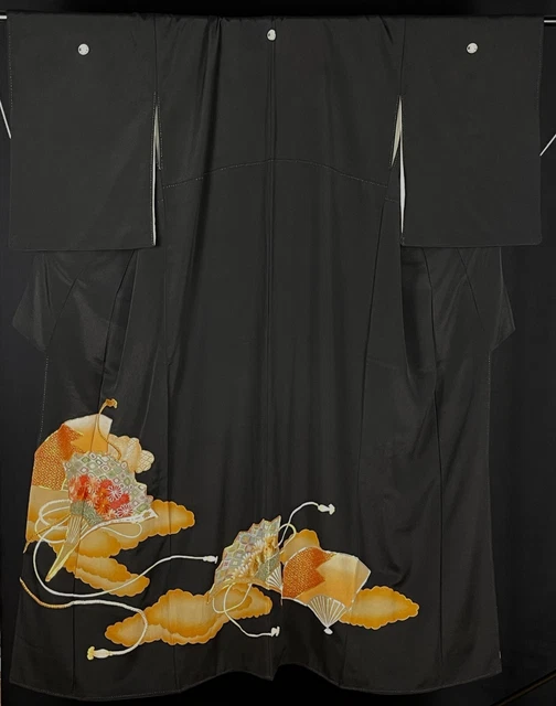 Vintage Japanese Tomesode Kimono Black with Embroidery