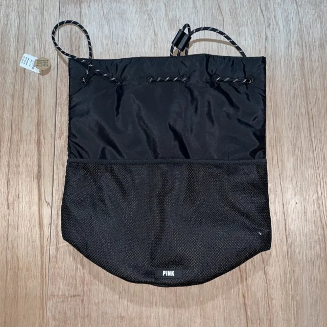 Victorias Secret VS PINK Backpack Black Drawstring Cinch Bag Tote Purse Recycled