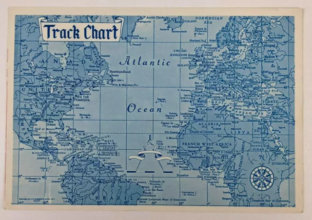 Atlantic Ocean CS Hammond Track Chart Vintage Map Nautical Longitude Latitude