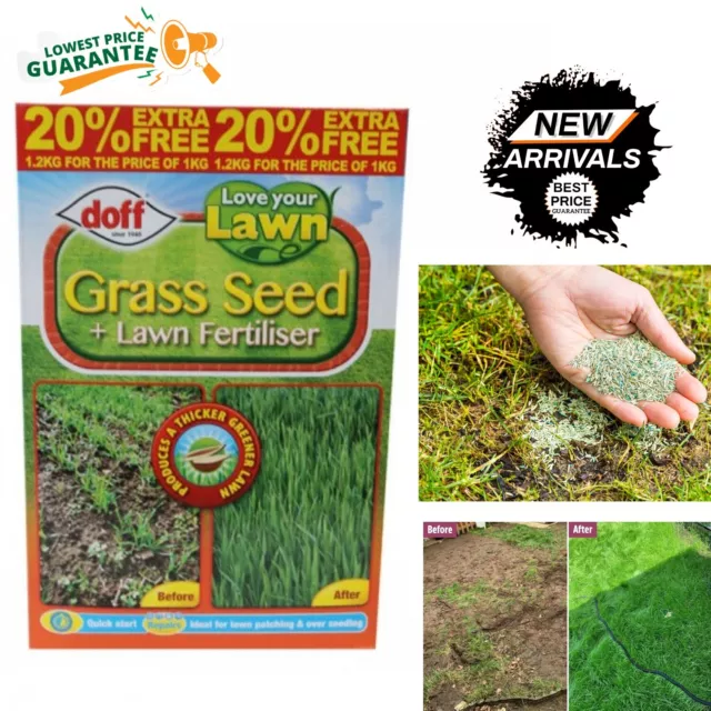 Doff Grass Seed Hard Wearing Lawn Seeds Quick Growth Ready to Use 1kg