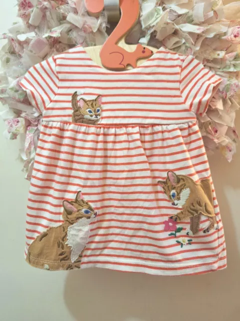 Mini Boden Big Cat Striped Appliqué Jersey Dress Baby Girl Size 0-3 Month