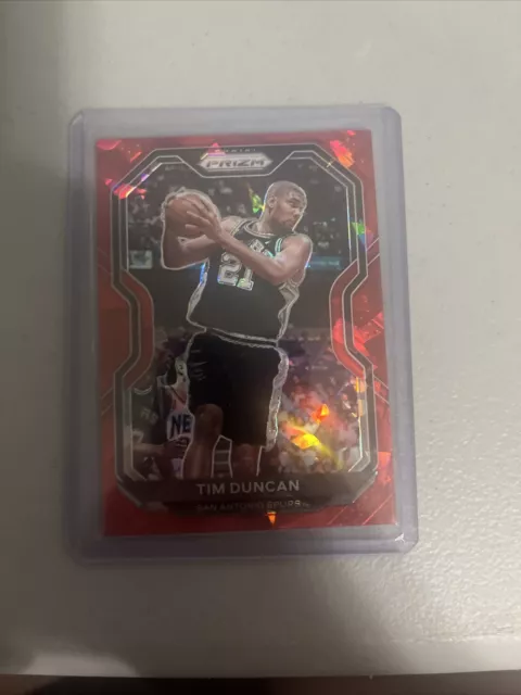 2020-21 Prizm Basketball Tim Duncan Red Cracked Ice Parallel Spurs HOF