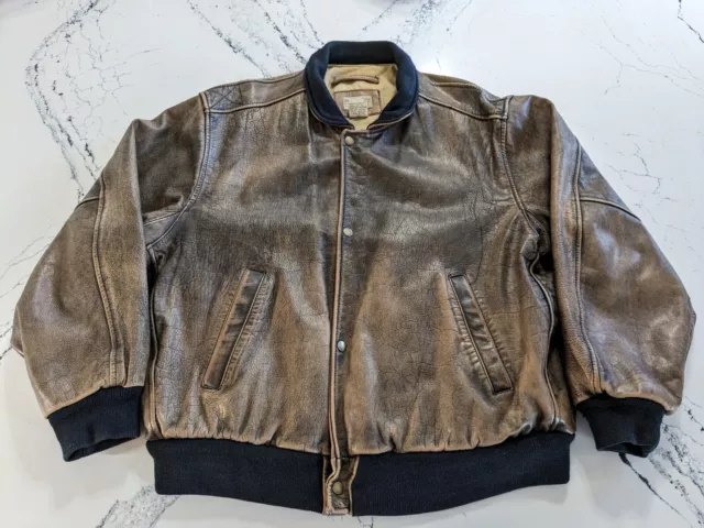 VTG 80's Banana Republic Safari Travel Leather Flight Bomber Jacket 46 XL - NICE