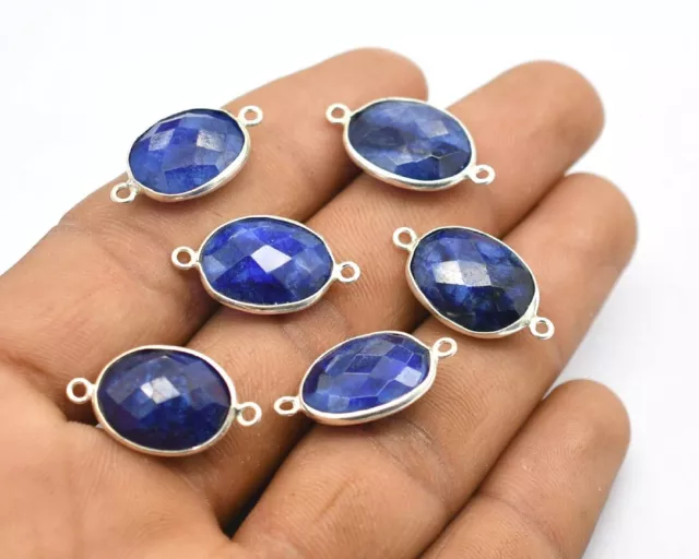 5 Pcs 22X11mm Lapis Lazuli Connector Pendent 2 Loop Bezel Silver Plated