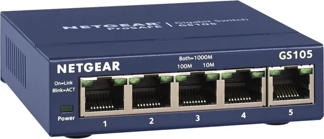 NETGEAR GS105GE 5-Port Unmanaged Gigabit Kupfer Switch Plug-and-Play 1000 MBit/s