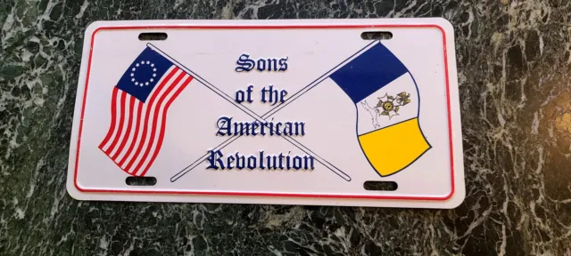 Sons of the American Revolution License Plate Tag STEEL Booster vintage souvenir