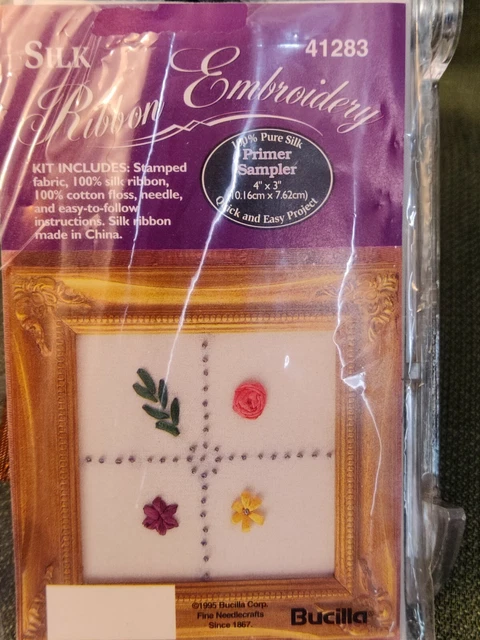 "Kit de bordado de cinta de seda BUCILLA de colección nuevo en paquete #41283 muestreador de imprimación 4""x3"