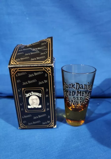 Jack Daniels 2006 Legends Gold Medal Old No 7 Shot Glass Amber Tapered w/ Box