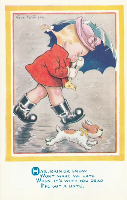 a children old antique postcard greetings england comic signed vera paterson dog