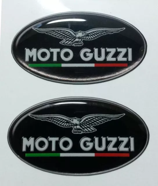 Coppia Adesivi Resinati Moto Guzzi Nero + Bandiera italia