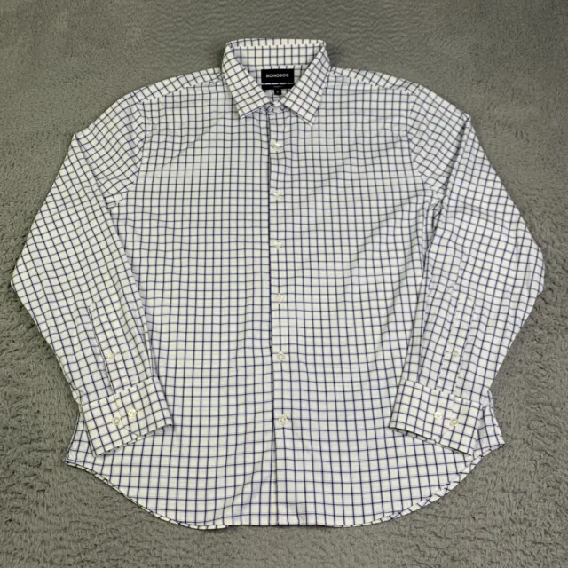 Bonobos Shirt XL White Blue Check Nylon Performance Button Up Long Sleeve Mens